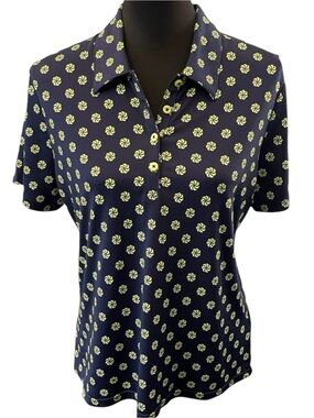 Greg Norman Collection Navy/Yellow Short Sleeve Polo Golf Shirt (M)